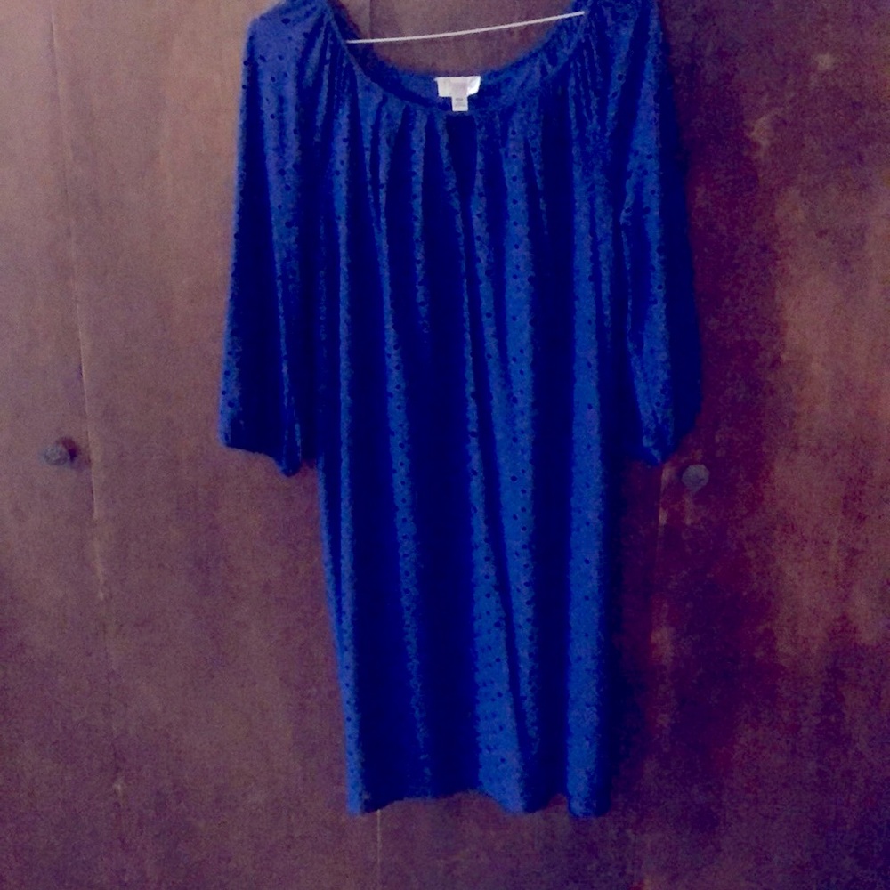 Blue lace overlay dress.